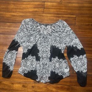 INC International Concepts Black and White Lace Blouse